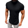 thumbnail image 1 of Birdeem Hommes Décontracté Printemps Été Uni Col Montant pour Amincissant Manches Courtes Col Roulé Hauts Blouse Chemises, 1 of 7
