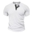 thumbnail image 1 of Mrzvby Chemises pour Hommes Tendance Bouton Col Rond Manches Courtes Raglan Blouse Légère Respirante Hauts Décontractés T-Shirts de Musculation, 1 of 3