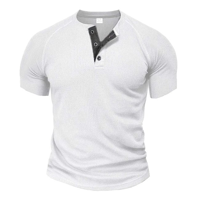Mrzvby Chemises pour Hommes Tendance Bouton Col Rond Manches Courtes Raglan Blouse Légère Respirante Hauts Décontractés T-Shirts de Musculation