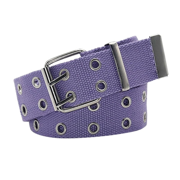 qazqa double grommet canvas belts two-hole jeans vintage buckle punk belts for men and women purple one size
