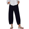 thumbnail image 2 of RXIRUCGD Women's Summer Comfortable Loose Wide Legged Fashion Solid Color Capris, Dark Blue, Size: M, 2 of 5