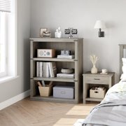 QinaQin 39.9-Inch Tall Wooden 3-Tier Bookcase Farmhouse-Style Book Shelf with Storage and Open Display Ideal for Home Office Living Room and Bedroom