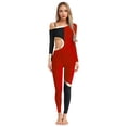 thumbnail image 1 of Raenseen Womens' Long Sleeve Unitard Gymnastics Ballet Dance Bodysuit Metallic Color Block Jumpsuit Burgundy XXL, 1 of 5