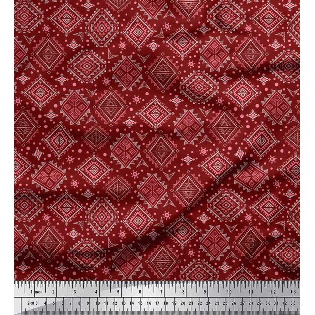 Soimoi Poly Georgette Fabric Aztec Southwestern Printed Fabric 1 Yard 42 Inch Wide