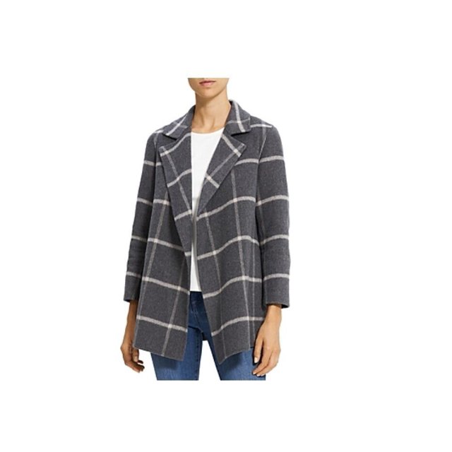 THEORY Clairene Woolten Check Bracelet-Sleeve Jacket Grey ( S )