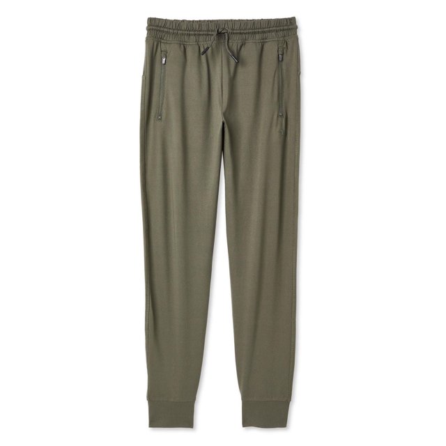 Athletic Works Jogger en Jersey pour Garçons, Vert olive, avec Taille Élastique et Cordon de Serrage, Tissu Tricoté en Jersey Brossé avec Évacuation de l'Humidité Accrue, Deux Poches Zippées et Poignets Côtelés aux Chevilles, Idéal pour le Sport Ou les Tenues Décontractées.