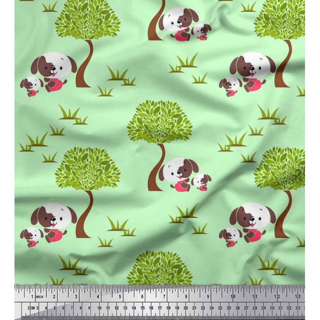 Soimoi Viscose Chiffon Fabric Tree & Dog Kids Fabric Prints by Yard 42 Inch Wide