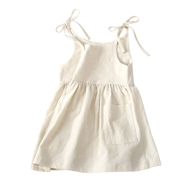 Kcodviy Tout-Petits Enfants Filles Solide Enfants Robe de Concours Poches Sans Manches Plage Bretelles Grandes Filles Robe Chandail de Noël Princesse Vêtements
