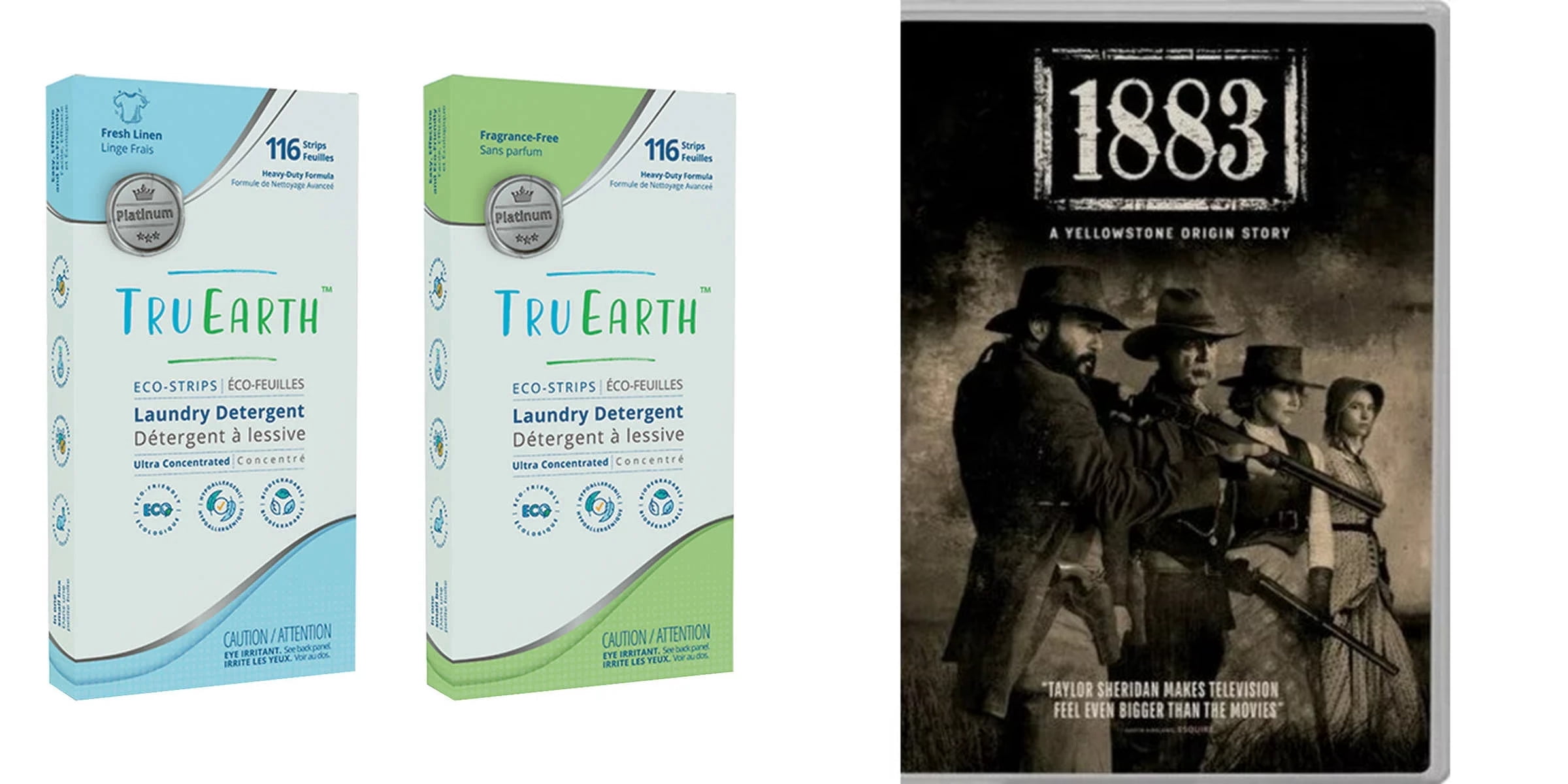 Tru Earth Platinum Eco-Strips Laundry Detergent, 116 Wash Loads (Fragrance Free) + 1883: A Yellowstone Origin Story [DVD] English Only (Free)