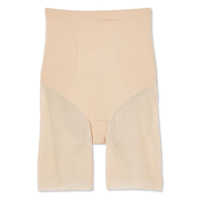 George Gaine Longue pour Femme en beige avec Taille Élastique Haute, Corps en Tissu nylon-spandex Lisse et Panneaux de Cuisses en Maille Respirante, Conçue pour Sculpter le Ventre et les Cuisses et Offrir un Soutien Dorsal Antidérapant, Convient pour Superposer sous des Robes Ou des Jupes.