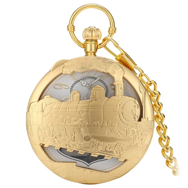 Pocket Watch, Musical Movement Unique Smooth with Chain Antique, for Birthday Gifts Fathers Day Men'. , Train