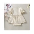 thumbnail image 3 of Faithtur Newborn Girl Short Sleeve Romper, Solid Color Button Round Neck Patchwork Dress Style Playsuit, Casual Simple Bodysuit, 3 of 9