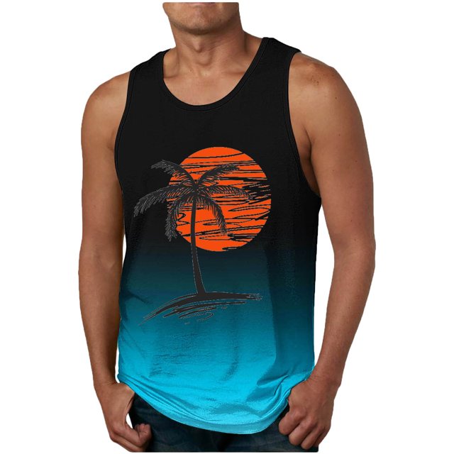 Styesk Tank Tops Men Men Casual Fashion Gradation Printing Pullover Round Neck Sports Tank