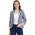 thumbnail image 1 of INSPIRE CHIC Blazer à Rayures pour Femme Manches 3/4 Décontracté Ouvert à l'Avant Revers Cranté Blazer S Bleu Blanc, 1 of 6