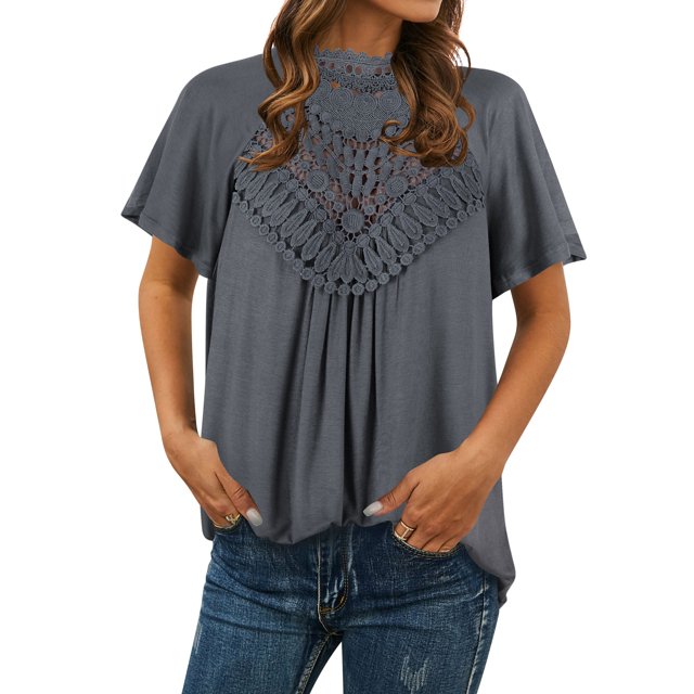 Hauts Unis pour Femmes Découpe Crochet Trou de Serrure Dos Col Montant