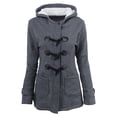 thumbnail image 1 of Fiogavroetic Women Color Horn Buttons Cardigan Padded Hooded Coat Jacket Overcoat, 1 of 7