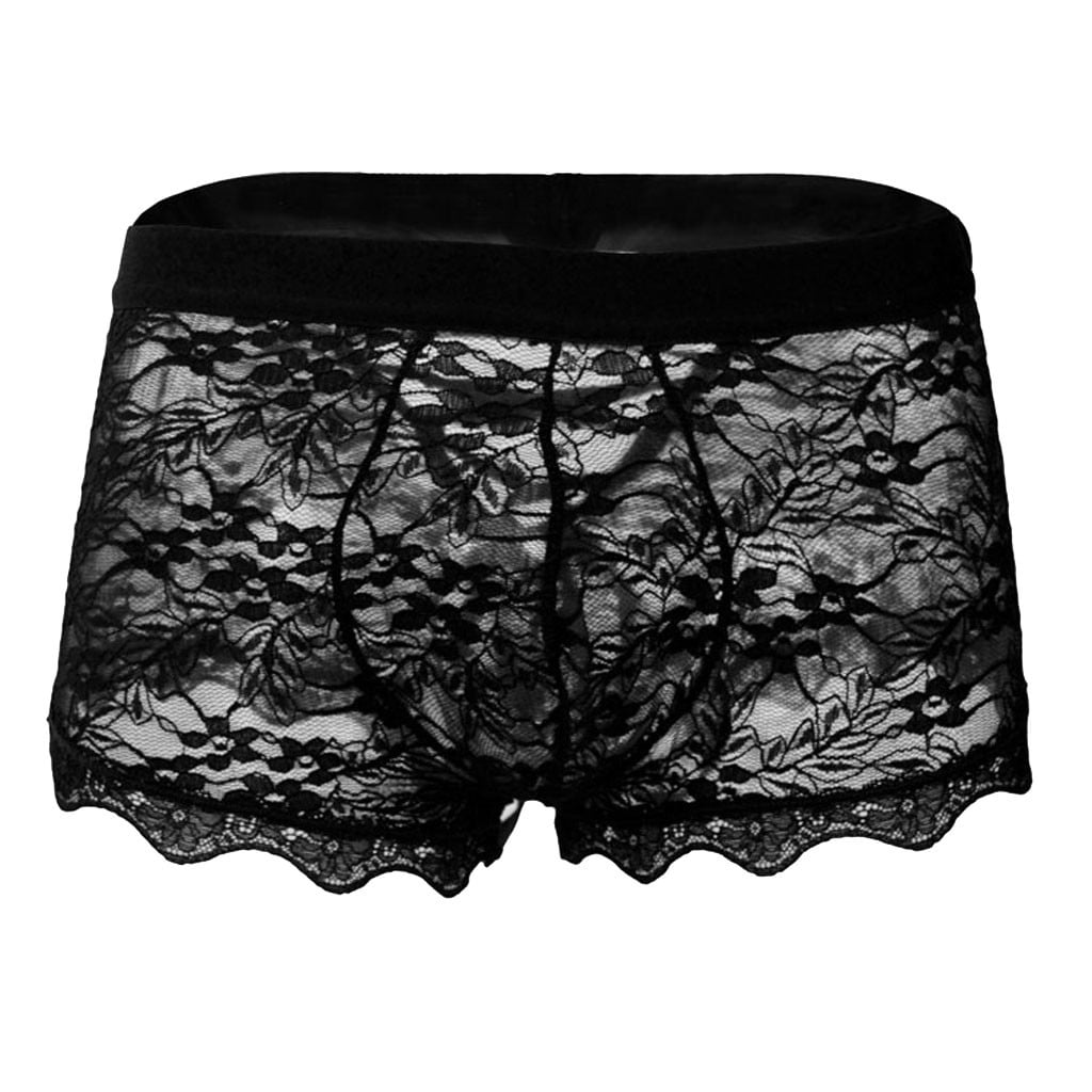 YDOJG Mens Comfortable Panties Underwear Lace Transparent Mesh Low Waist Boyshort