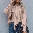 thumbnail image 2 of Timegard T Shirts for Women Ruffle Long Sleeve Crew Neck Tops Soft Solid Color Casual Loose Dressy Blouses, 2 of 5