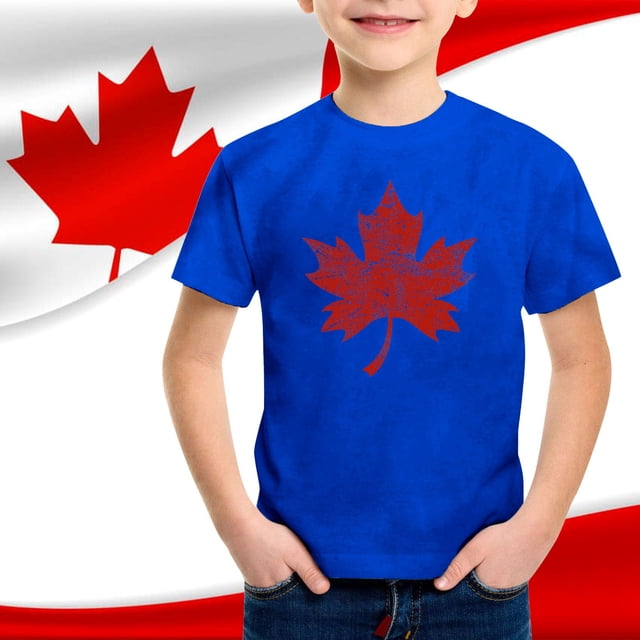 T-Shirts à Manches Courtes Garçon Enfants Garçons et Filles Été Fête du Canada Drapeau Feuille d'Érable Monogramme Imprimé Décontracté Col Rond Manches Courtes T-Shirt T-Shirt Enfant Bleu 12 Ans-13 Ans