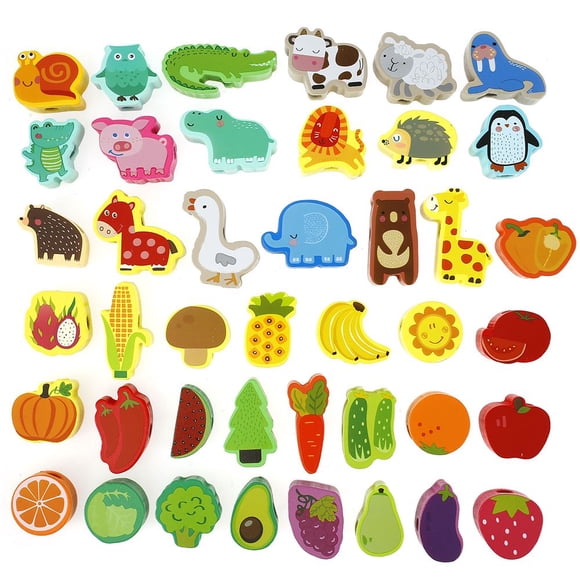 Jouets en Bois à Enfiler Jouets Éducatifs Montessori Jouets d'Apprentissage Motricité Fine Jouets à Enfiler Perles de Laçage Primaires Cadeaux pour Tout-Petits Garçons Filles de 1 2 3 Ans (B)