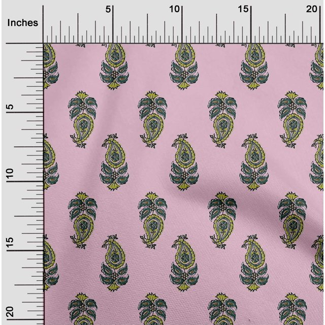 oneOone Cotton Poplin Fabric Leaves & Paisley Block Printed Craft Fabric BTY 42 Inch Wide