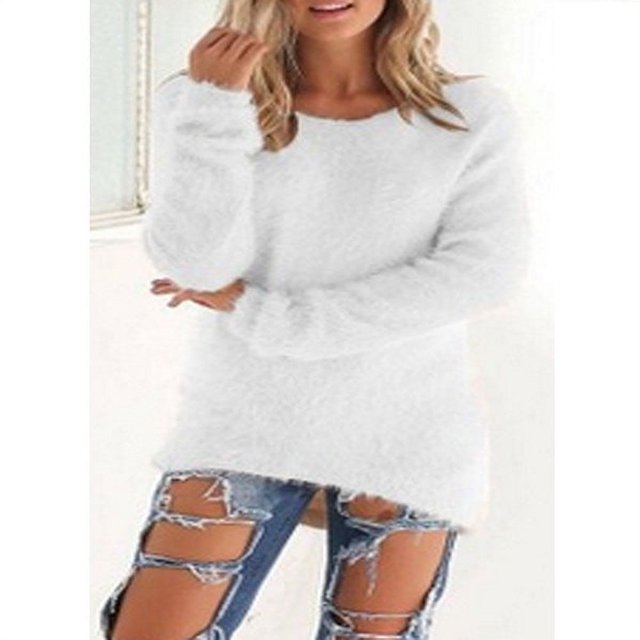 Chandail en Molleton Duveteux d'Hiver pour Femmes, Chandail Simple, Hauts, Blouse