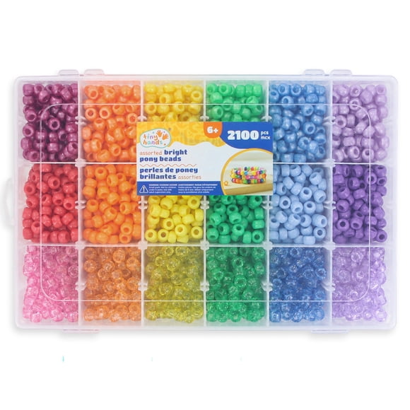 TINY HANDS, Boîte de Perles Pony, Couleurs Vives Assorties, 2 100 Pièces, Dès 6 Ans