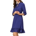 thumbnail image 2 of INSPIRE CHIC Women's Layered Ruffle Hem 3/4 Sleeves Smocked Chiffon A-Line Dress M Royal blue, 2 of 8