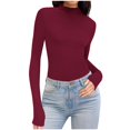 thumbnail image 1 of MeetoTime Long Sleeve Tops for Women Basic Long Sleeve Mock Neck Stretch Ribbed Slim Bottom Shirt S-3X, 1 of 6