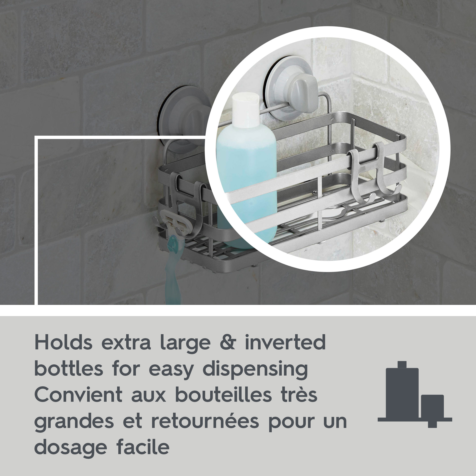 Better Homes & Gardens Adhesive or Suction Mount Shower Storage Basket, Satin Nickel