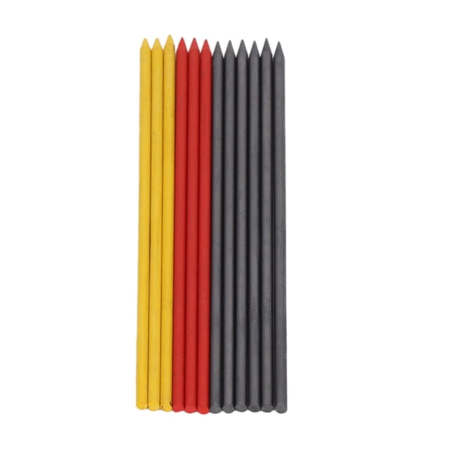 Trousse de Recharge pour Crayon de Charpentier HB, Ensemble de Recharge pour Crayon de Charpentier 2,8 mm 12 Pcs Cire de Graphite Précise Noir Rouge Jaune pour Métal pour Verre