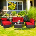 thumbnail image 4 of Patiojoy 6PCS Rattan Patio Furniture Set Cushioned Sofa Chair Ottoman Red, 4 of 10