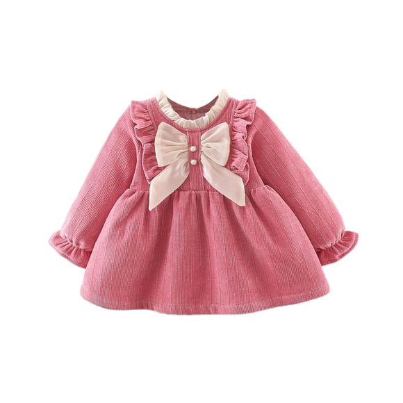 Yuyuzo Toddler Girls Corduroy Dress Toddler Baby Clothes Long Sleeve Bowknot Princess Dresses Party Outfits