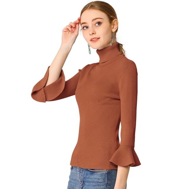 INSPIRE CHIC Women's Pullover Turtle Neck Slim Knit Sweater Top Yellow L