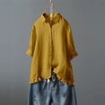 thumbnail image 1 of BVOFAR Women's Cotton Linen Button Down Shirts Summer Solid Color Blouses Trendy Casual 3/4 Sleeve Tops Ruffle Hem Plus Size T-Shirts, 1 of 6