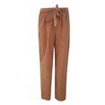 thumbnail image 3 of SHOPESSA Women Solid Color Cotton Linen Pants Sashes Straight Casual Long Pants Loose Fit Drawstring Trousers, 3 of 4