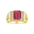 thumbnail image 1 of RYLOS Men's Rings Yellow Gold Plated Silver Designer Style 10X8MM Emerald Cut Shape Gemstone &  Diamonds Ruby July Birthstone Rings For Men Size 11, 1 of 4