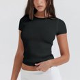 thumbnail image 2 of Plebaso Hauts Courts en Maille pour Femmes à Manches Courtes, Chandails Ajourés, Tricotés, Col Ras du Cou, Chandails à Enfiler, T-Shirts, 2 of 7