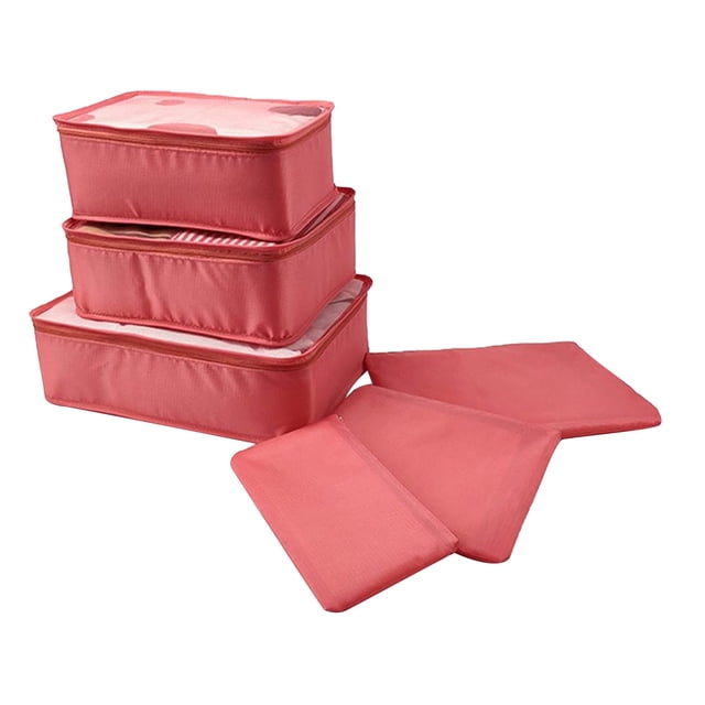 6-Piece Lightweight Travel Packing Set, Anti-Wrinkle Mesh Storage Bags with Double Zippers & Handles for Clothes, Luggage & Backpack Organization Watermelon Red