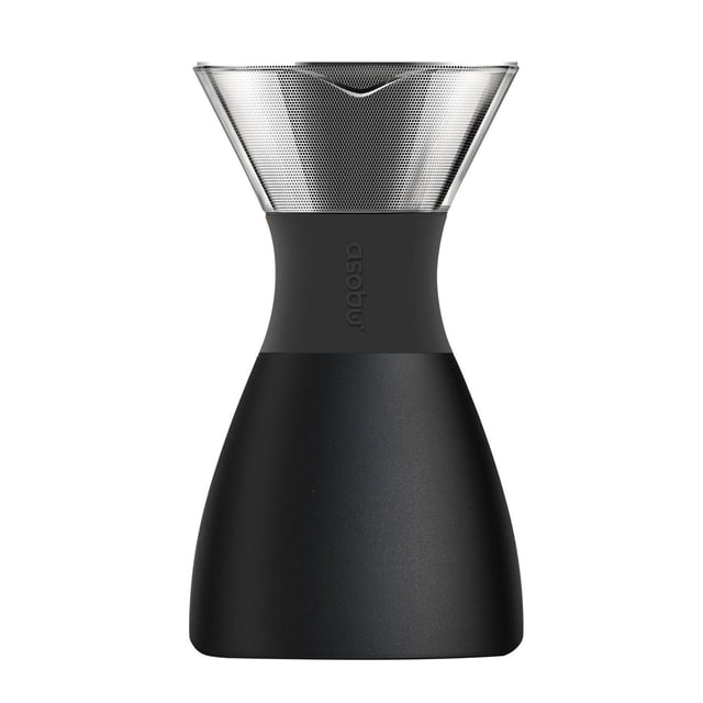 Asobu Cafetière pour Infusion Lente 40oz/1L avec une carafe en Acier Inoxydable à double Paroi Isolée sous Vide en Forme de Sablier Noir Doublée de Cuivre, Surmontée d'Un Cône en Verre Borosilicaté Transparent Tenant un Fin Filtre en Maille d'Acier Inoxydable pour l'Infusion Réutilisable de Café Goutte à Goutte.