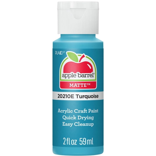 Apple Barrel Colors Peinture Acrylique Artisanale Mate, 2 fl. oz., Turquoise, dans une Bouteille Orientée vers l'Avant avec un Bouchon Blanc à Rabat et le logo Pomme Rouge, Séchage Rapide et Facile à Nettoyer, Convient au basecoating, au Pochoir et à de Multiples surfaces d'Artisanat.