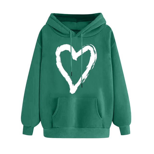 Plebaso Sweat à Capuche pour Femmes Mignon Cœur Manches Longues Décontracté avec Poches