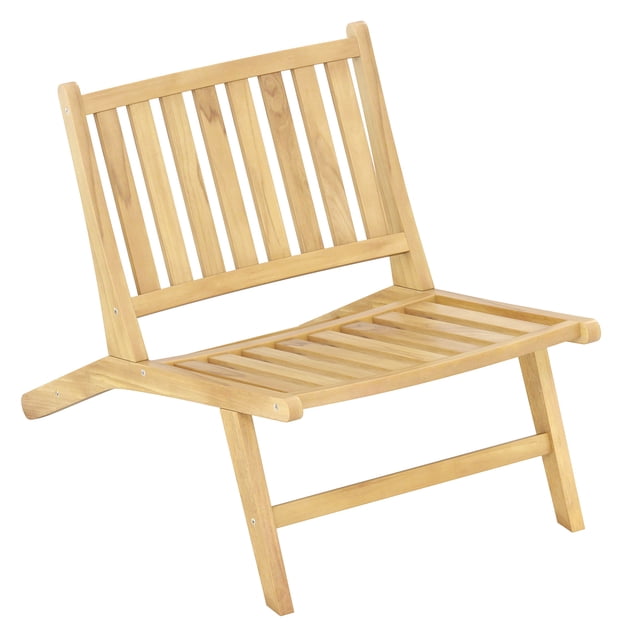 Gymax Fauteuil Inclinable d'Extérieur en Bois de Teck Naturel Style Mi‐siècle avec Dossier