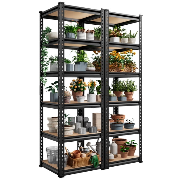 Exenoray 2 Pack 6 Tier Heavy Duty Storage Shelving Unit, 3650 LBS Capacity Metal Garage Rack with MDF Boards, Industrial Storage Shelf, Black