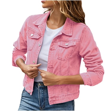 EGNMCR Women's Long Sleeve Hoodless Denim Outwear & Jackets, Women's Casual Denim Jacket, Women Denim Jacket Long Sleeve Cardigan Pocket Coat Tops Women's washed cotton jacket