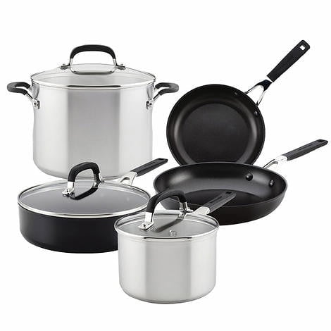 KitchenAid 8 Piece Cookware Set, Forged Hard Anodized Aluminum and Stainless Steel, Non-Stick