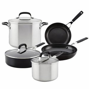 KitchenAid 8 Ensemble d'articles de cuisine, en aluminium anodisé rigide forgé et en acier inoxydable, non-brillant