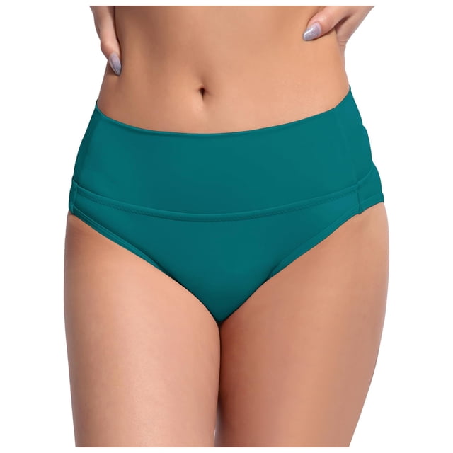Women's Black High Waisted Bikini Bottoms - Retro Style, Basic Design, Full Coverage Swimsuit, Mid - Waist, Comfortable Material, S - XXL Sizes
