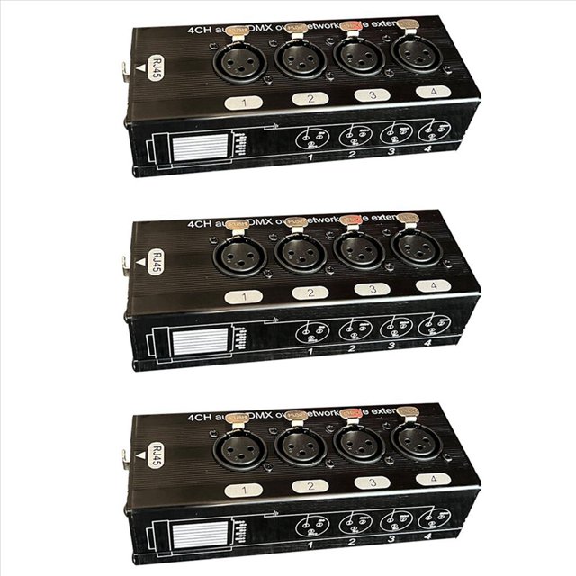 3Pc 4-Channel 3-Pin XLR Audio and DMX over Network Cable Extender, DMX512 Network Signal Extender , Female,3 x 4-Channel Audio/DMX Network Extender,Black