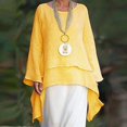 thumbnail image 1 of Pxiakgy T-Shirts pour Femmes Mode Grande Taille Irrégulière Décontractée en Lin Manches Longues Col Rond Blouse T-Shirts Femmes Jaune + TTG, 1 of 8
